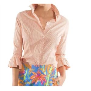 Gretchen Scott Priss Brooks Striped Coral Ruffle Sleeve Women's Blouse